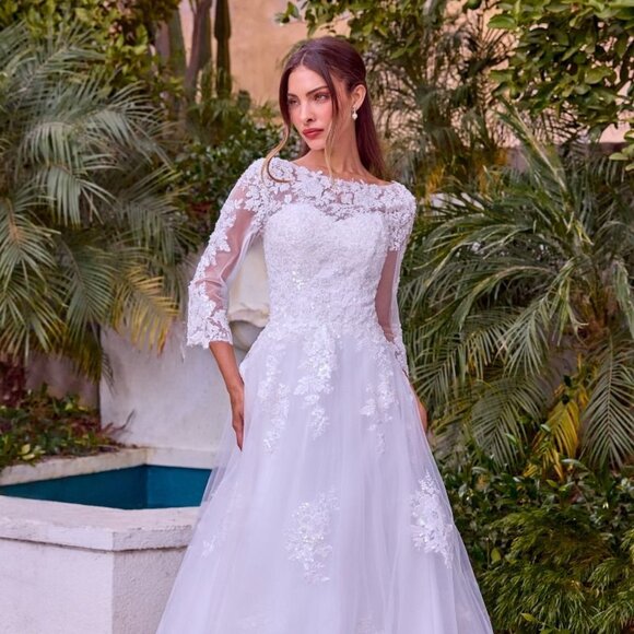 New Formal Off White Wedding Gown w/ Rhinestones & Beads Embroidery CD J883W - Picture 1 of 9